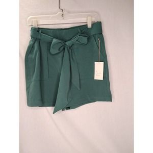 Target  Womens Medium Teal Green Elastic Waist dress Shorts Pockets Tie NEW